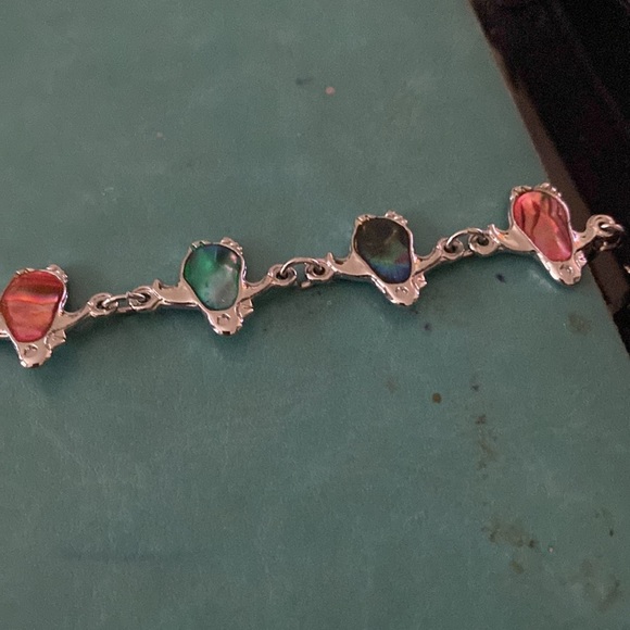 Mother of pearl inlay line bracelet 7”Casual fun Stainless steel. Dainty - Picture 3 of 4